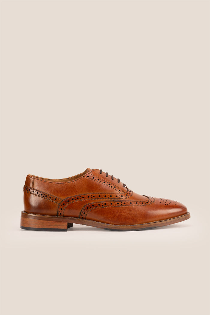 Winston tan Oxford brogue leather shoes for men with intricate detailing, crafted from premium leather for weddings, work, and formal occasions.