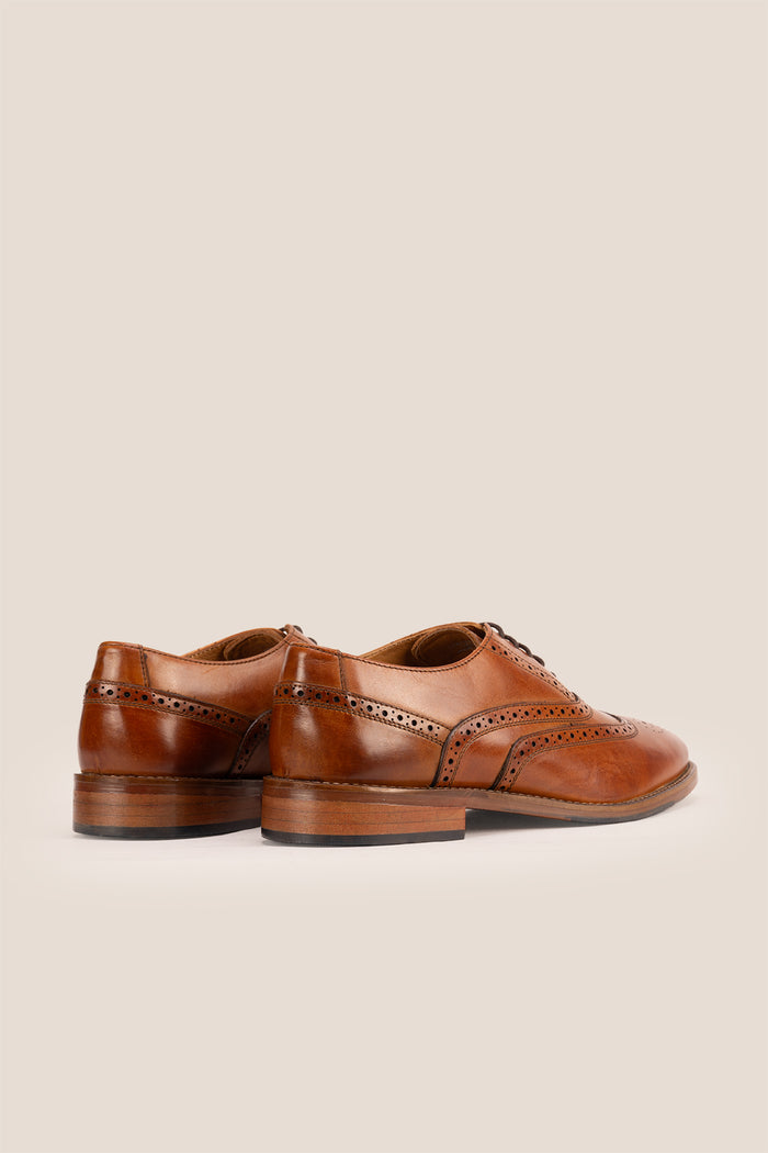 Winston tan Oxford brogue leather shoes for men with intricate detailing, crafted from premium leather for weddings, work, and formal occasions.