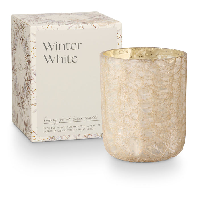 Winter White Boxed Crackle Glass Candle Small
