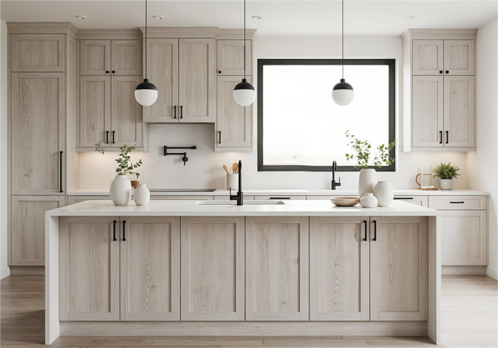 Retique It Wood'n Finish Kit shown on kitchen cabinets, demonstrating wood finish application and cabinet transformation.