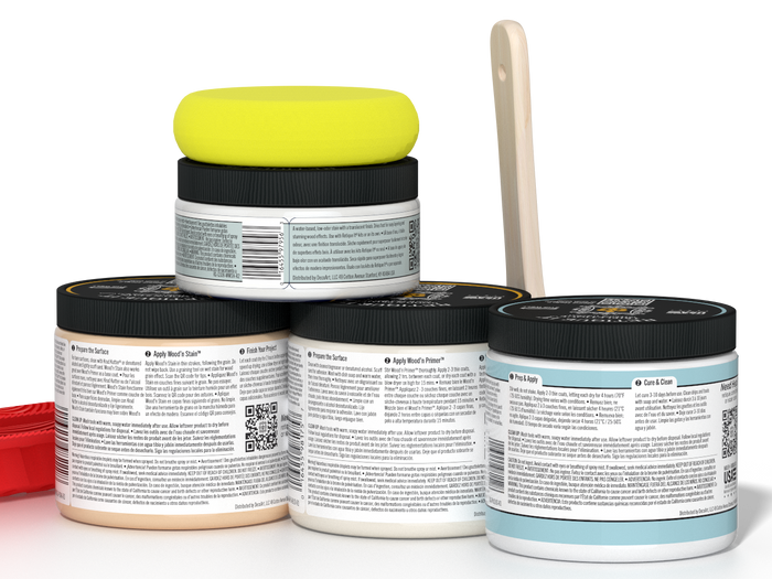 Retique It Wood'n Finish Kit in cherry, showing the back side of the product with wood finish application and packaging.