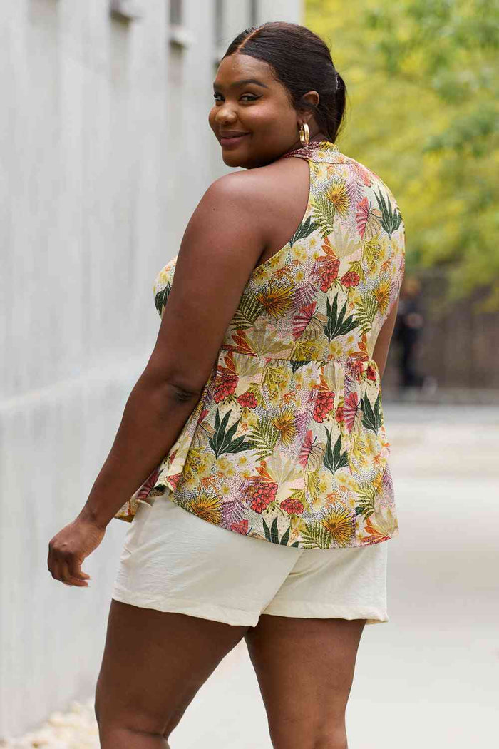 Women's Floral Halter Top - Vibrant Green, Full Size Fit