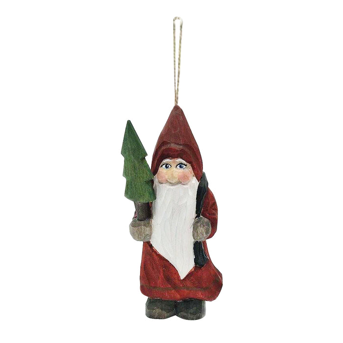 A Wood Carved Santa Ornament.