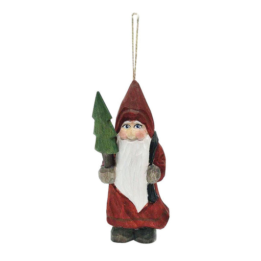 A Wood Carved Santa Ornament.