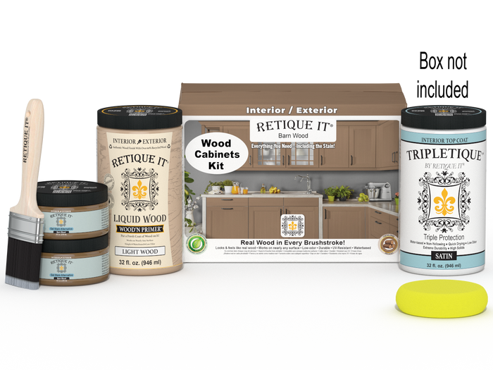 Retique It Wood'n Cabinet Kit with 12 smooth barn wood stained cabinet doors and matching box panels.