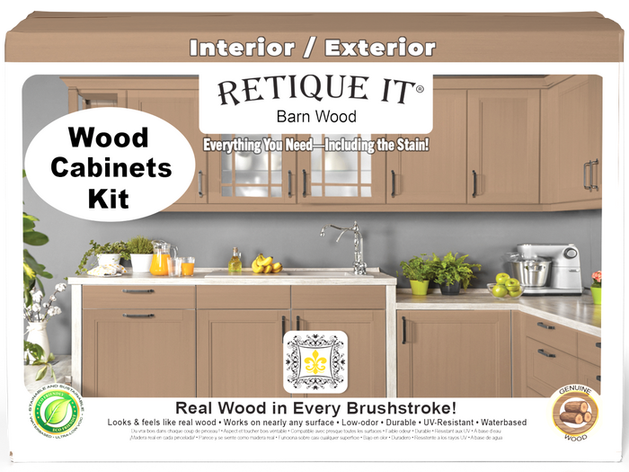 Retique It Wood'n Cabinet Kit with 12 smooth barn wood doors, ideal for stained cabinet projects, shown from the front.