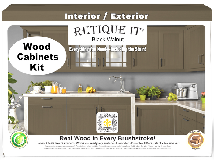Black Walnut Wood'n Cabinet Kit with 12 smooth doors by Retique It, featuring natural wood stain for kitchen or furniture.