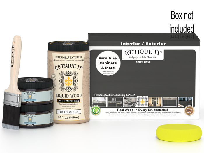 Retique It Wood'n Cabinet Kit with 12 smooth charcoal stain doors, ideal for kitchen or bathroom cabinet updates.