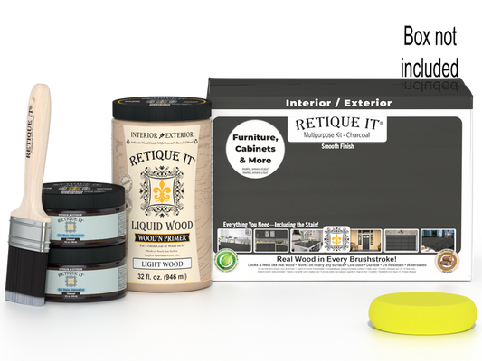 Retique It Wood'n Cabinet Kit with 12 smooth charcoal stain doors, ideal for kitchen or bathroom cabinet updates.