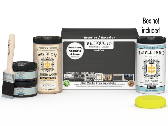 Retique It Wood'n Cabinet Kit with 12 charcoal smooth doors, stain finish, for kitchen or bathroom cabinetry.