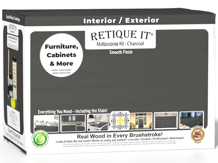 Retique It Wood'n Cabinet Kit with 12 charcoal-colored doors, smooth stain finish, designed for kitchen cabinets.