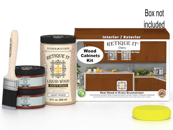 Retique It Wood'n Cabinet Kit with 12 cherry-colored smooth stain doors for cabinetry.