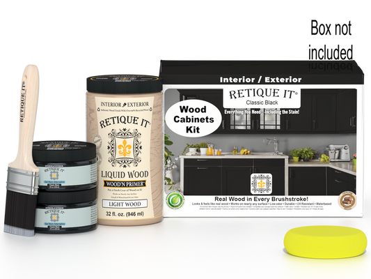 Retique It Wood'n Cabinet Kit with 12 smooth black stained cabinet doors, ideal for classic black kitchen or bathroom cabinets.
