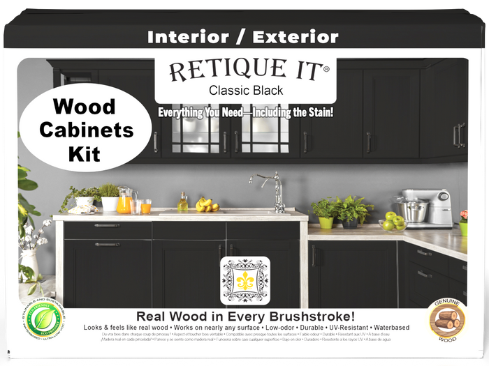 Retique It Wood'n Cabinet Kit with 12 smooth doors in classic black, designed for staining and cabinet renovation.