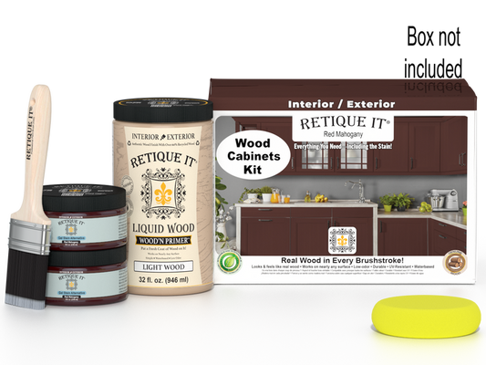 Red mahogany stained Wood'n Cabinet Kit with 12 smooth doors from Retique It for kitchen or bathroom cabinetry.