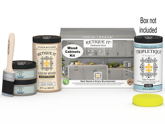 Weathered Wood Wood'n Cabinet Kit with 12 smooth doors from Retique It for stained cabinet renovation.