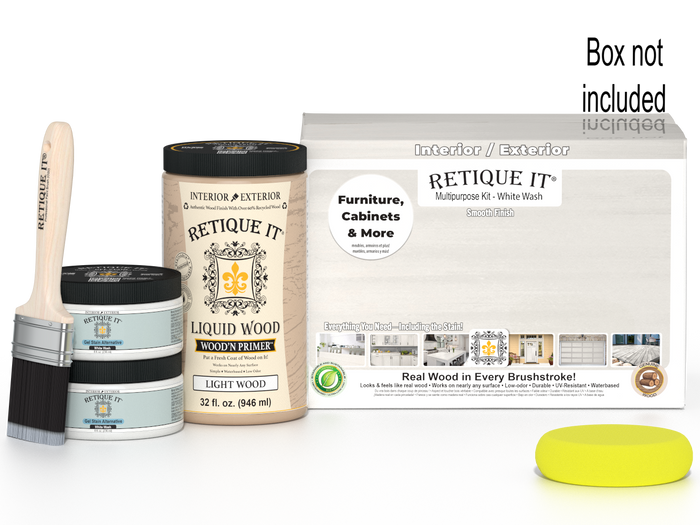 Retique It Wood'n Cabinet Kit with 12 smooth doors in white wash stain, designed for cabinet renovation and DIY projects.