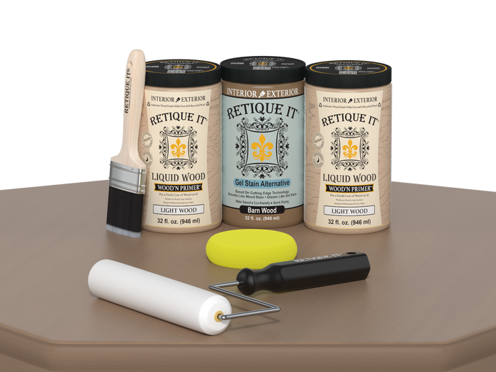 Retique It Wood'n Cabinet Kit with 24 smooth barn wood stain doors, designed for enhancing cabinets with a rustic finish.