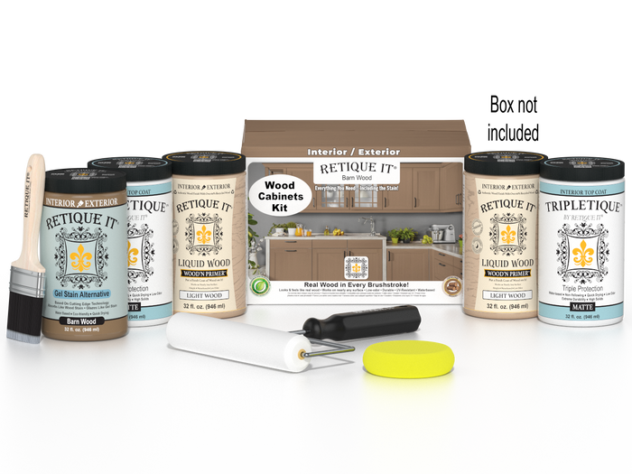 Retique It Wood'n Cabinet Kit with 24 barn wood doors, smooth stain finish, for kitchen or pantry cabinet remodeling.