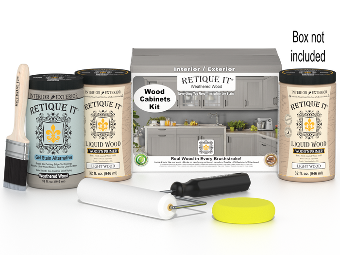 Weathered wood stain kit for cabinets with 24 smooth doors from Retique It Wood'n Cabinet Kit series.