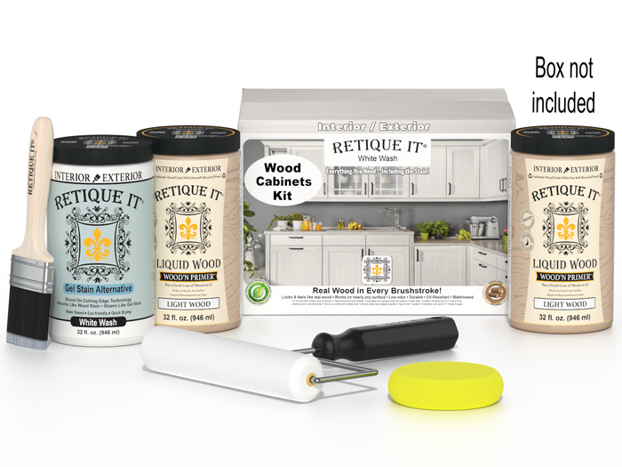 Retique It Wood'n Cabinet Kit with 24 white wash stained smooth cabinet doors, ideal for kitchen or bathroom cabinetry.