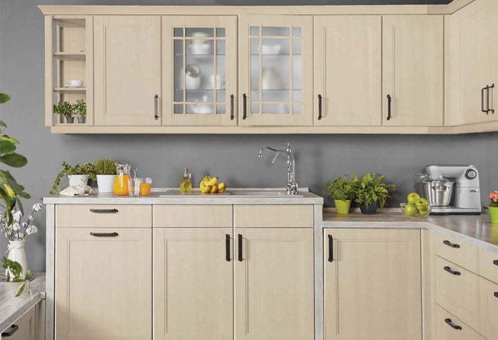 Retique It Wood'n Cabinet Kit with 24 white wash stained smooth kitchen cabinet doors, showcasing a sleek, modern finish.