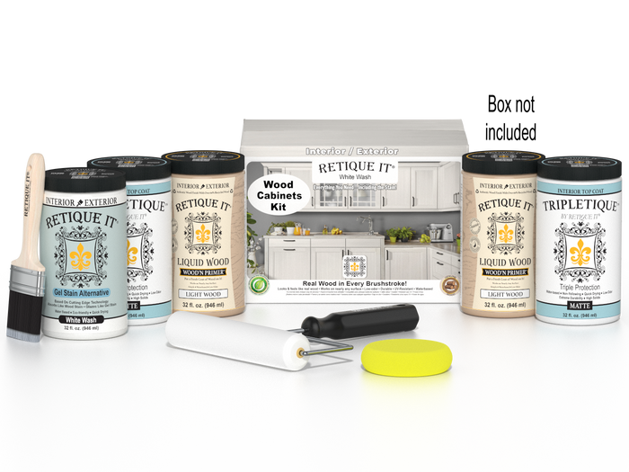 Retique It Wood'n Cabinet Kit with 24 smooth white wash stained cabinet doors, ideal for kitchen or bathroom cabinetry.