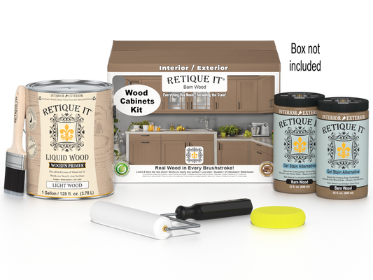 Retique It Wood'n Cabinet Kit with 48 barn wood doors in a smooth stain finish, ideal for updating kitchen or cabinet interiors.
