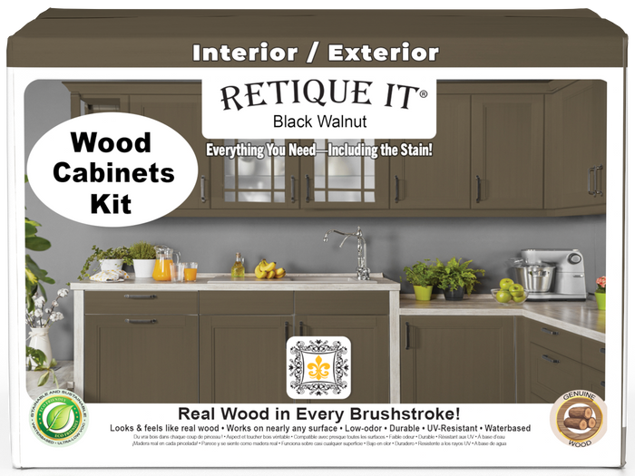 Retique It Wood'n Cabinet Kit with 48 black walnut stained doors, smooth finish, front view showing natural wood grain.