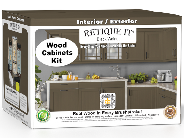 Black Walnut Wood'n Cabinet Kit with 48 smooth doors by Retique It, featuring stain finish for a modern cabinet look.