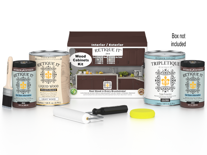 Retique It Wood'n Cabinet Kit with 48 Java-stained cabinet doors, smooth finish, designed for kitchen or bathroom cabinetry.