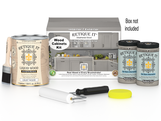 Weathered Wood Wood'n Cabinet Kit with 48 smooth doors by Retique It for staining and finishing kitchen cabinets.