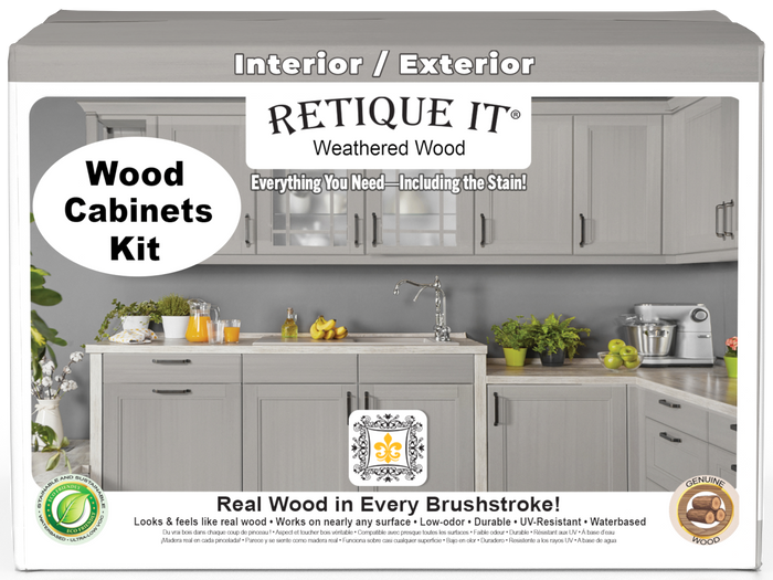 Retique It Weathered Wood Wood'n Cabinet Kit with 48 smooth doors, ideal for staining and cabinet renovation projects.