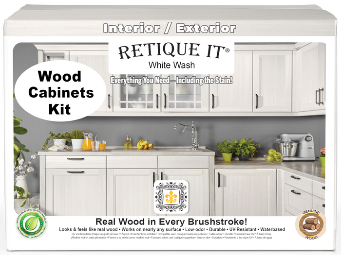 Retique It Wood'n Cabinet Kit with 48 white wash doors, smooth finish, ideal for updating kitchen or bathroom cabinetry.