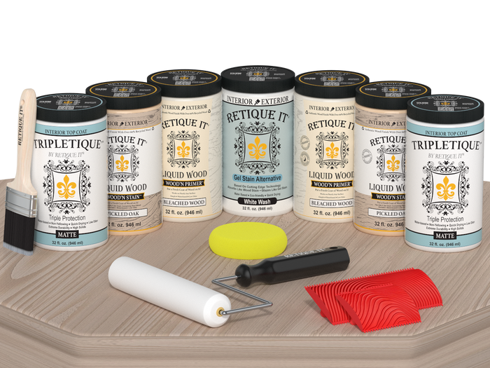 Sun-bleached Wood'n Cabinet Kit by Retique It with 24 grained doors and matte finish shown on a table.