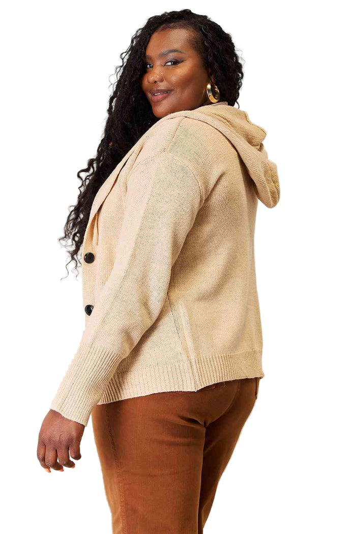 Woven Right Button-Down Long Sleeve Hooded Sweater
