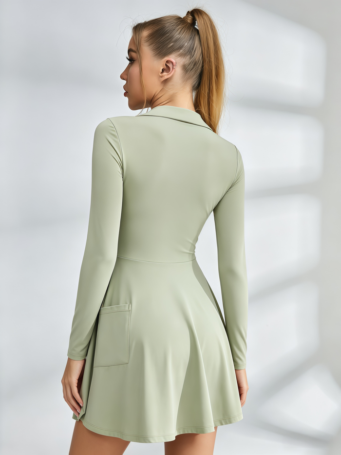 Wrap-Front Long-Sleeve Tennis Dress