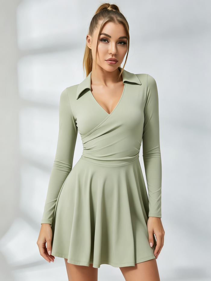 Wrap-Front Long-Sleeve Tennis Dress