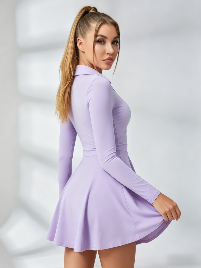Wrap-Front Long-Sleeve Tennis Dress