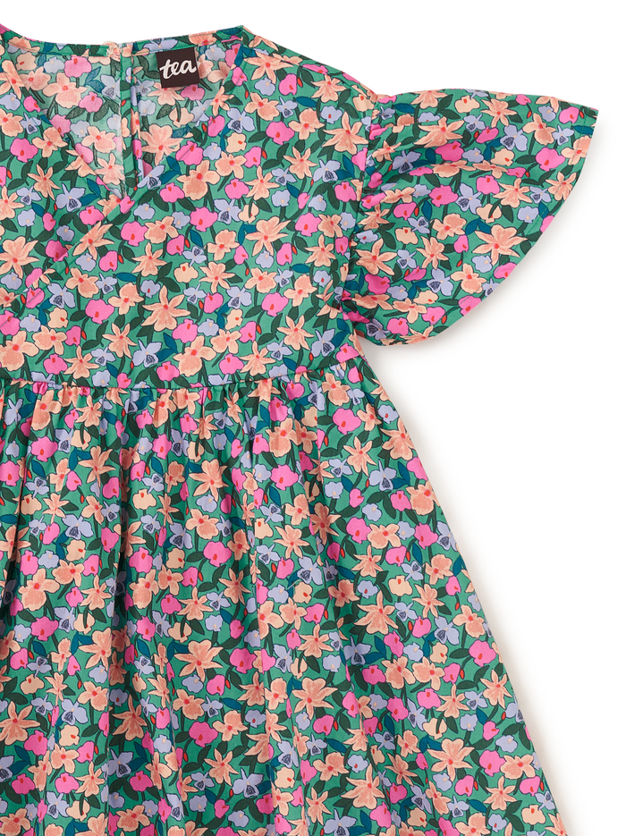 Wrap Neck Flutter Dress