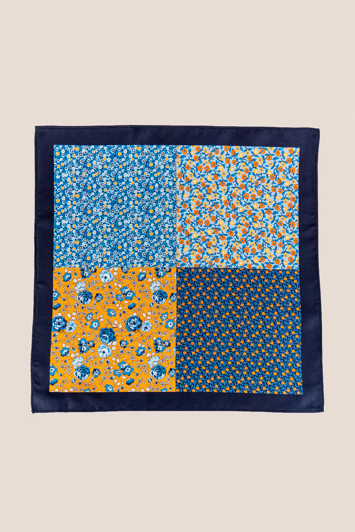 Yellow 4-way men's silk pocket square with bold, elegant finish—ideal as a handkerchief or blazer accent for formal or casual wear.