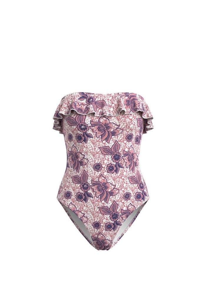 One-Piece Emmanuela Swimwear Yolanda Bandeau One Piece Pink Floral Apoella