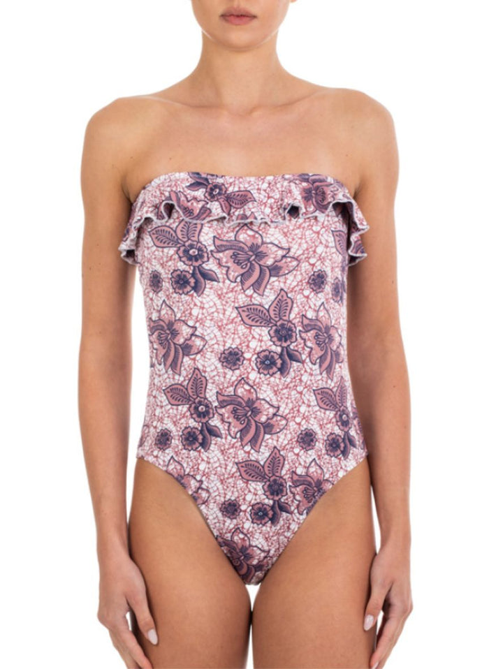 One-Piece Emmanuela Swimwear Yolanda Bandeau One Piece Pink Floral Apoella