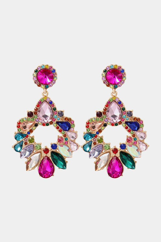 Zinc Alloy Frame Glass Stone Dangle Earrings