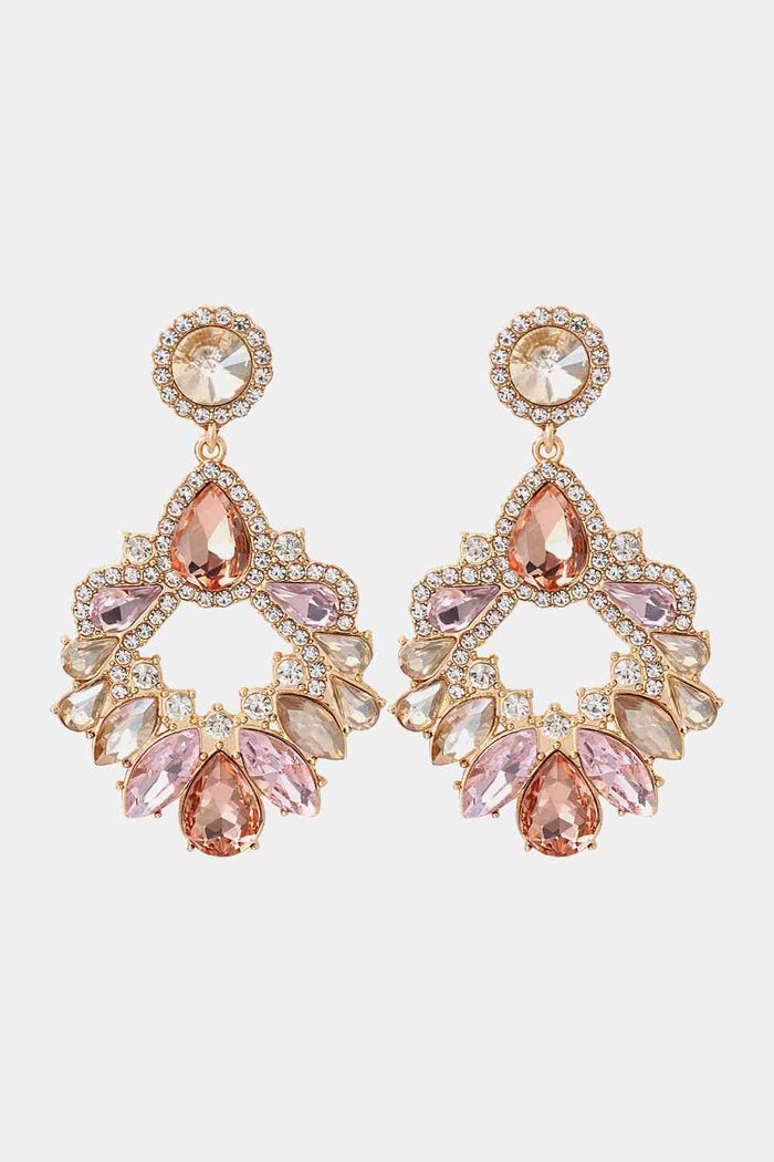 Zinc Alloy Frame Glass Stone Dangle Earrings