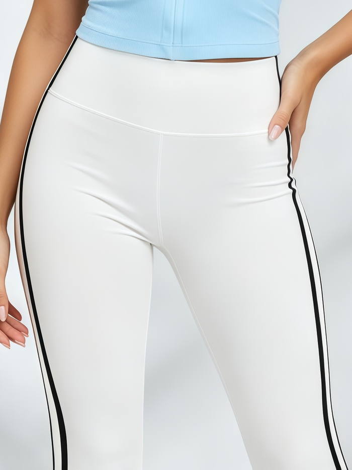 Zip-Front Cropped Tank & White Black Stripe High-Waisted Flare Legging Set
