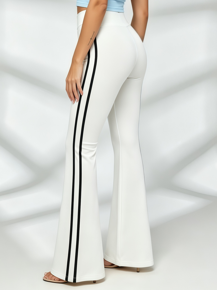 Zip-Front Cropped Tank & White Black Stripe High-Waisted Flare Legging Set