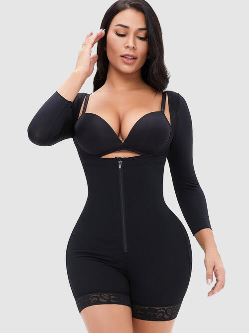 Zip-Up Lace Long Sleeve Shaping Bodysuit – Full Size