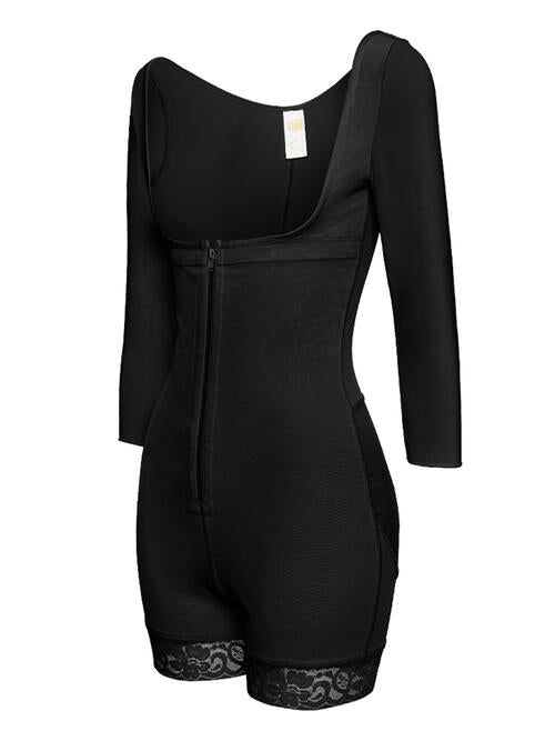Zip-Up Lace Long Sleeve Shaping Bodysuit – Full Size
