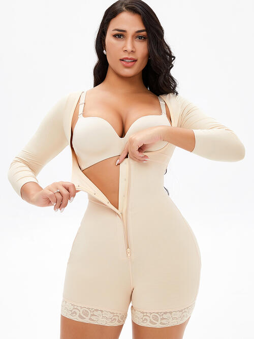 Zip-Up Lace Long Sleeve Shaping Bodysuit – Full Size